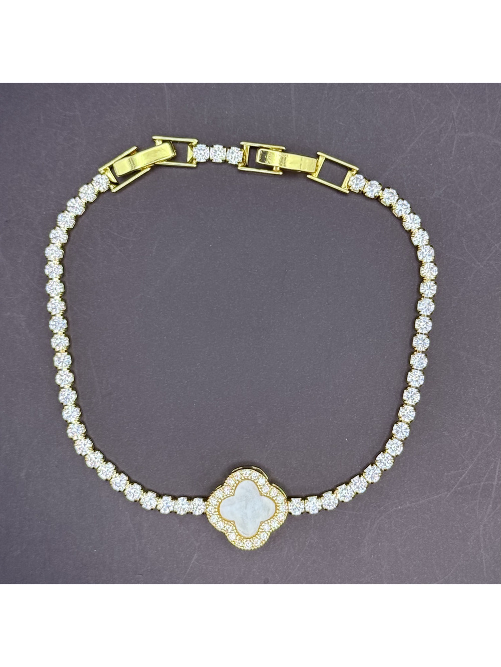 candy+clover white clover crystal gold tone bracelet